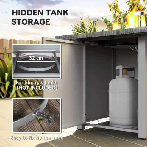 Outsunny Propane Gas Fire Pit Table for Garden, 40000 BTU Smokeless Firepit Outdoor Heater with Waterproof Cover, Glass Screen, Glass Beads and Lid, Wood Effect, 71 x 71 x 62.5cm, Dark Grey