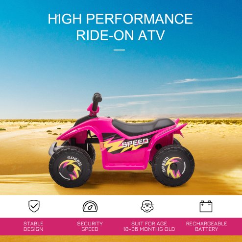 HOMCOM 6V Kids Electric Ride on Car All Terrain Vehicle Toy Quad Bike w/ Forward Reverse Functions Toddlers for 18-36 Months Old Pink