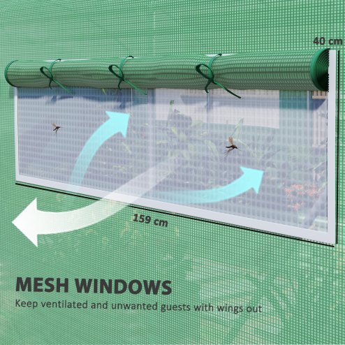 Outsunny 6 x 3 x 2m Polytunnel Greenhouse with 3 Roll-up Doors and Mesh Windows, Walk-in Garden Tunnel Warm House Tent with UV-resistant PE Cover and Galvanised Steel Frame, Green
