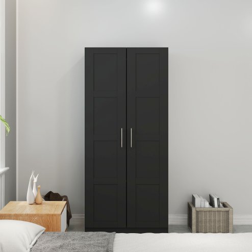 HOMCOM 2 Door Wardrobe for Bedroom, Double Wardrobe with Shelves and Hanging Rail, Modern Bedroom Furniture, Black