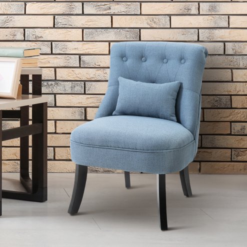 HOMCOM Fabric Single Sofa Dining Chair Tub Chair Upholstered W/ Pillow Solid Wood Leg Home Living Room Furniture Blue Image