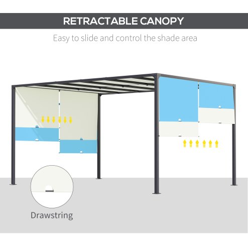Outsunny 3 x 4m Metal Pergola with LED Lights, Outdoor Garden Pergola with Sliding Roof, Solar Powered, for BBQ, Cream White
