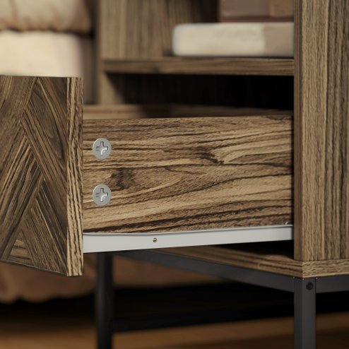 HOMCOM Bedside Table with Drawer and Shelf, Side End Table with Steel Legs for Living Room, Bedroom, Brown Wood Effect