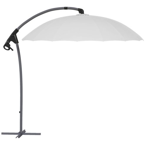 Outsunny 2.7m Cantilever Parasol with Cross Base, Banana Parasol with Crank Handle and 16 Fibreglass Ribs, Round Hanging Patio Umbrella for Outdoor Pool, Garden, Balcony, Grey