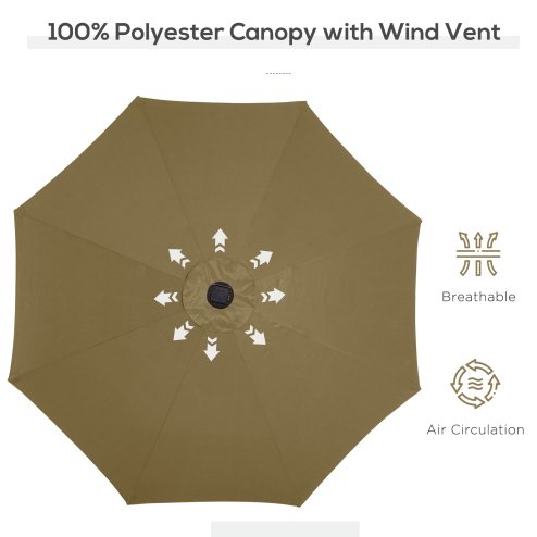 Outsunny 2.7m Patio Garden Umbrella Outdoor Parasol Outdoor Market Table Umbrella with Tilt Crank and 24 LEDs Lights (Brown)