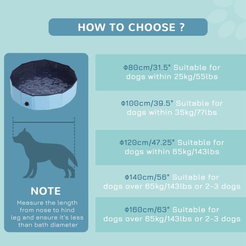 PawHut Foldable Dog Paddling Pool Pet Cat Swimming Pool Indoor/Outdoor Collapsible Summer Bathing Tub Shower Tub Puppy Washer (80 x 20H cm, Blue)