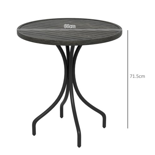 Outsunny ??66cm Garden Side Table, Round Bistro Coffee Table, Outdoor Patio Table with Steel Frame and Slat Tabletop for Balcony and Porch, Grey Wood Grain