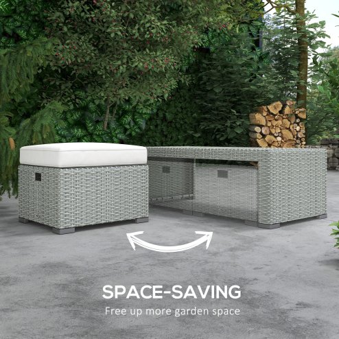 Outsunny Rattan Garden Furniture 7 Seater Sofa & Coffee Table Footstool Set Outdoor Patio Wicker Weave Reclining Chair Space-saving - Light Grey