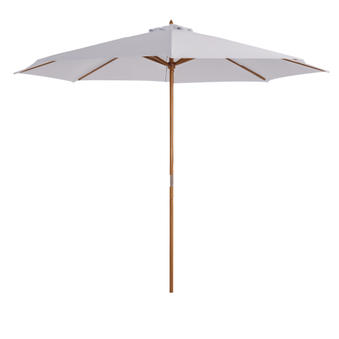 Outsunny 3(m) Garden Parasol, Pulley Operated Patio Umbrella, Wooden Parasol, Table Market Umbrella with Rope Pulley Mechanism and 8 Ribs, White
