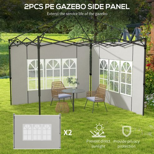 Outsunny Gazebo Side Panels with Window for 3x3(m) or 3x6m Gazebo Canopy, 2 Pack Sides Replacement, White
