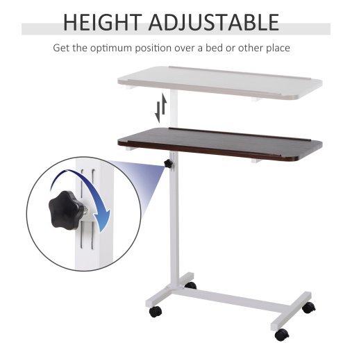 HOMCOM Height Adjustable Over Bed Table with Wheels, C Shaped Laptop Desk, Portable Hospital Bed Table for Living Room, Bedroom