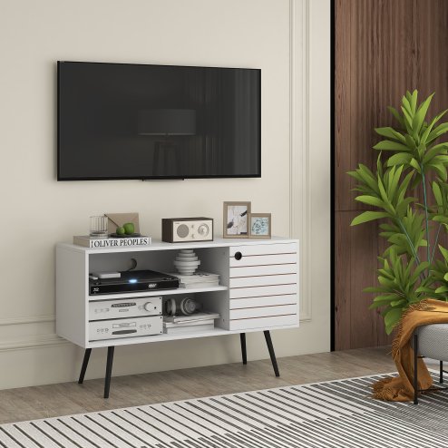 HOMCOM TV Stand Cabinet for  TVs, TV Unit with Open Shelves, Soft-close Door and Cable Holes, Entertainment Unit for Living Room