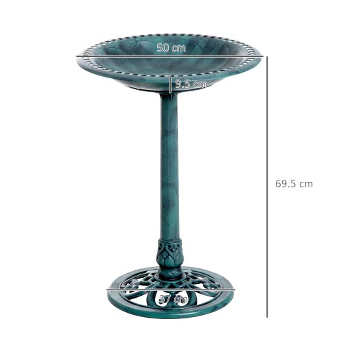 Outsunny 50cm Bird Bath for Garden, Outdoor Birdbath Stand, Decorative Bird Drinking Stand with Scallop-like Pattern, Time-Worn Finish, Green