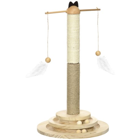 PawHut Cat Scratching Post Cat Tree, Kitty Activity Centre w/ Turntable Interactive Toy Ball, Cat Tower w/ Jute and Sisal