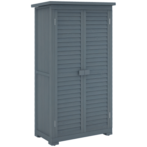 Outsunny Small Shed, Wooden Garden Storage Shed, 3 Shelves Outdoor Tool Shed Cabinet with Asphalt Roof and Shutter Doors, 87cm x 47cm x 160cm, Grey