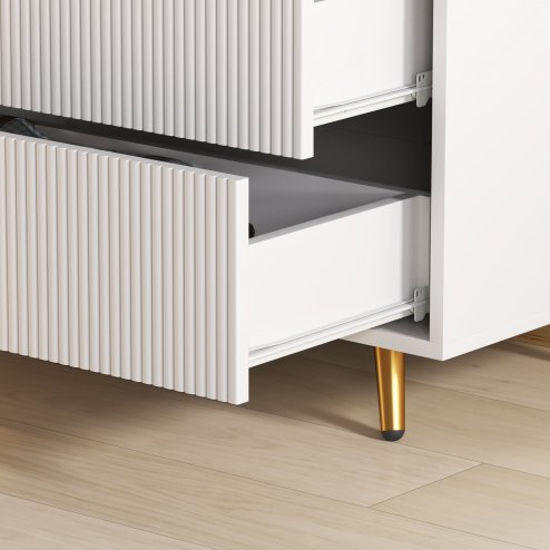 HOMCOM Bedroom Chest of Drawers with 4 Drawers, Fluted Dresser with Gold Tone Handles, Storage Cabinet for Bedroom, Living Room, Hallway, Entryway, White