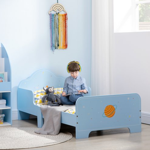 ZONEKIZ Kids Toddler Bed, Safety Rails, Kids Bedroom Furniture for Boys, Girls, Ages 3-6 Years, 143 x 74 x 59cm - Blue