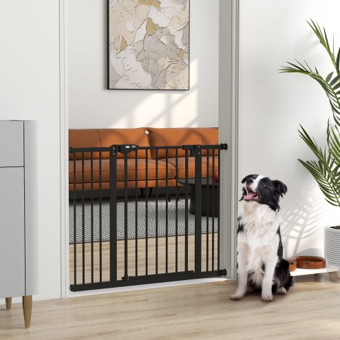 PawHut Dog Gate Stair Gate Pressure Fit Pets Barrier Auto Close for Doorway Hallway, 74-100cm Wide Adjustable, Black