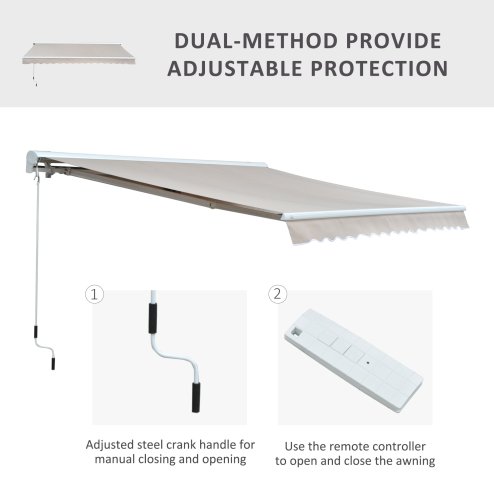 Outsunny 3 x 2.5m Electric Garden Door Awning Half Cassette Outdoor Retractable Canopy Patio Shelter w/ Remote Controller Cream White