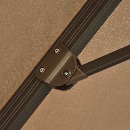 Outsunny 3(m) Cantilever Parasol 360 Rotation Roma Umbrella Hanging Sun Shade with Aluminium Frame, Tilt Crank, 8 Ribs and Cross Base, Khaki