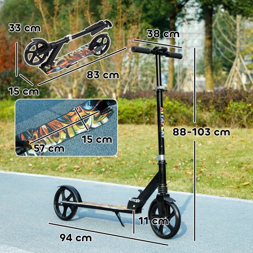 AIYAPLAY Kids Scooter, Foldable Kick Scooter with Adjustable Handlebar, 200mm Big Wheel, Rear Fender Brake, Gift for Ages 6-12 Years, Boys and Girls, Black