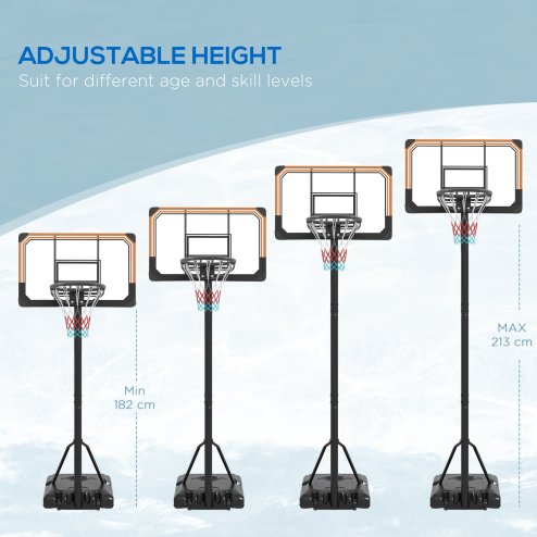 SPORTNOW Height Adjustable Basketball Hoop and Stand, Freestanding Basketball Stand, Net, System with Wheels, Enlarged Base, P Backboard for teenager, 1.82-2.13(m) - Black