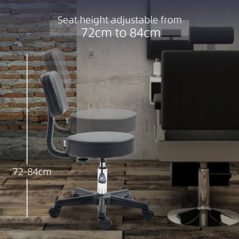 HOMCOM Beautician's Swivel Salon Chair w/ Padded Seat Back 5 Wheels Adjustable Height Salon Hairdressers Tattoo Spa Rolling Cushion Professional Black