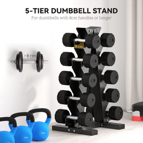 SPORTNOW 5-Tier Dumbbell Rack, Dumbbell Storage Stand Holder, Steel Weight Tree for Home Gym