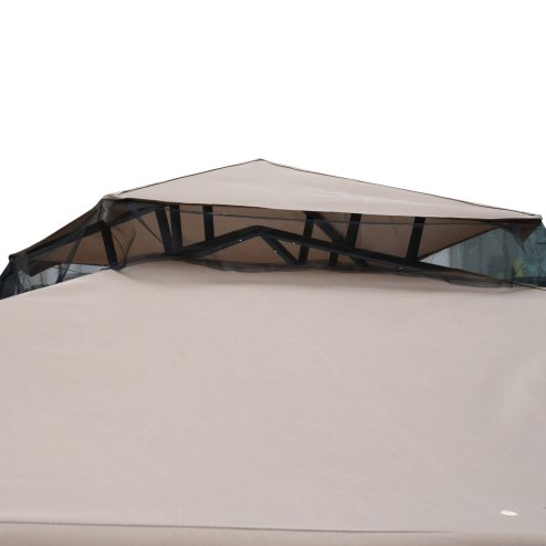 Outsunny 3 x 3 m Metal Gazebo, Garden Pavillion, Double Roof Outdoor Canopy Shelter with Mesh Sidewalls, Taupe