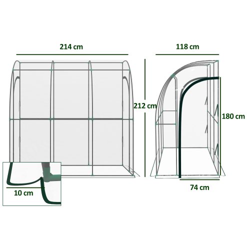 Outsunny Walk-In Greenhouse with Zipped Roll Up Doors, Lean-to Small Greenhouse with Plastic Cover and Sloping Top for Flowers, Vegetables and Herbs, 214cm x 118cm x 212cm, Clear