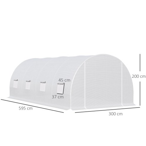 Outsunny 6 x 3 x 2 m Polytunnel Greenhouse with Metal Frame, Zippered Door and 8 Windows, Walk in Polytunnel Tent for Garden and Backyard, White