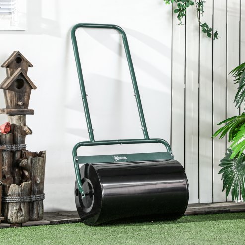 Outsunny Combination Push/Tow Lawn Roller Filled with 38L Sand (62kg) or Water, Great for the Garden 32 x 50cm Roller, Dark Green Image
