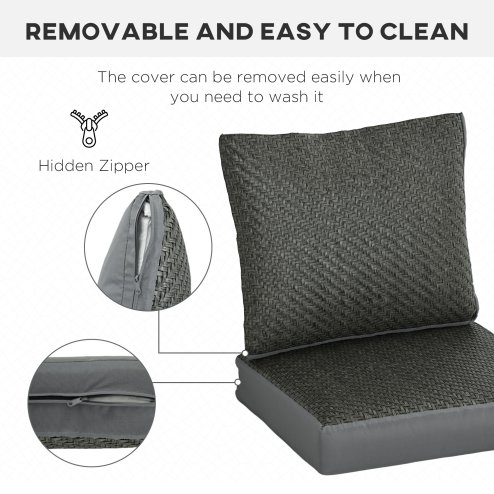 Outsunny 2 Pieces Outdoor Seat Cushions with Backrest, Fabric and PE Rattan Cover, Water Repellent Seat Pads for Chair, Swing, Sofa, Grey