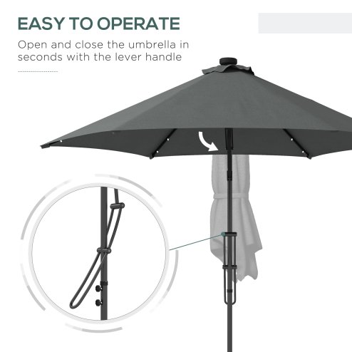 Outsunny 3(m) Cantilever Parasol with Solar LED and Easy Lever, Garden Parasol Umbrella with Cross Base and Waterproof Cover, Outdoor Sun Shades, Dark Grey