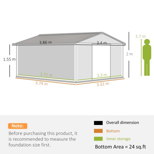 Outsunny 7 x 4ft Lean to Garden Shed with Foundation Kit, Double Door and Vents, Outdoor Metal Storage Shed for Equipment Tools, Grey