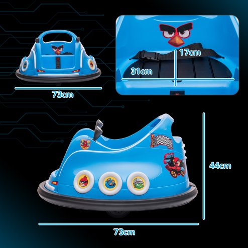 AIYAPLAY Angry Bird Licensed 12V Kids Bumper Car, 360 Rotation Waltzer Car with Joysticks, Remote Control, Music USB LED Lights, for 3-5 Years Old - Blue