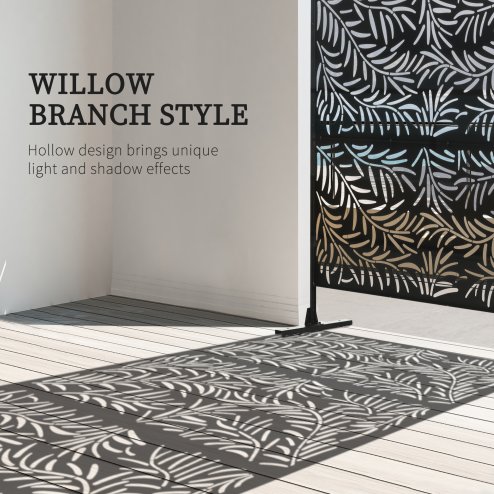 Outsunny Decorative Garden Privacy Screen with Stand, 6.5FT Freestanding Metal Outdoor Divider, Decorative Privacy Panel with Expansion Screws for Garden Pool Hot Tub, Willow Branch Style, Black