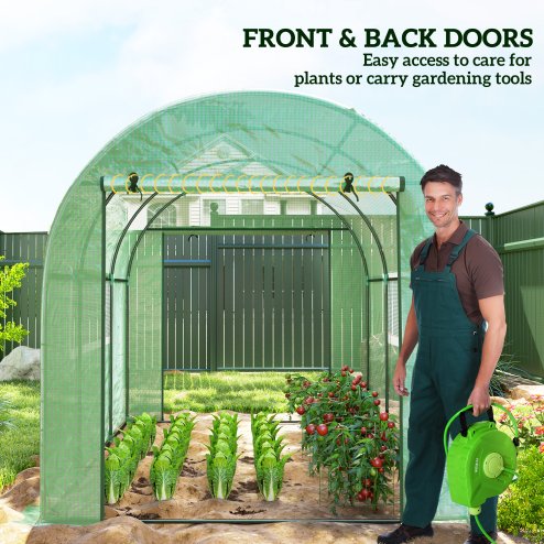 Outsunny 3 x 2 x 2m Polytunnel Greenhouse with Doors and Mesh Windows, Walk-in Grow House Tent with UV-resistant PE Cover and Steel Frame, Green