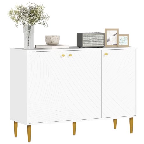 HOMCOM Sideboard, Modern Storage Cabinet with Carved Line Doors, Cupboard and Adjustable Shelves for Living Room, Dining Room, Hallway, White
