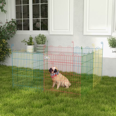PawHut Dog Playpen Puppy Pen Metal Rabbit Run Pet Crate Fence w/ Door Indoor & Outdoor, 60H x 156cm