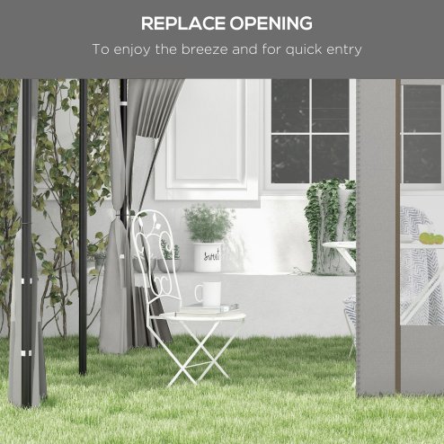Outsunny Gazebo Side Panels with Zipped Doors and Windows, for 3x3(m) or 3x6m Pop Up Gazebo, 2 Pack Sides Replacement, Grey