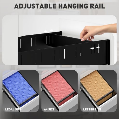 Vinsetto 3-Drawer Filing Cabinet with Lock, Mobile Steel File Cabinet for A4, Legal and Letter Size, Under Desk Drawers with Pre-Assembled Body for Home Office, 30 x 43.5 x 60 cm, White