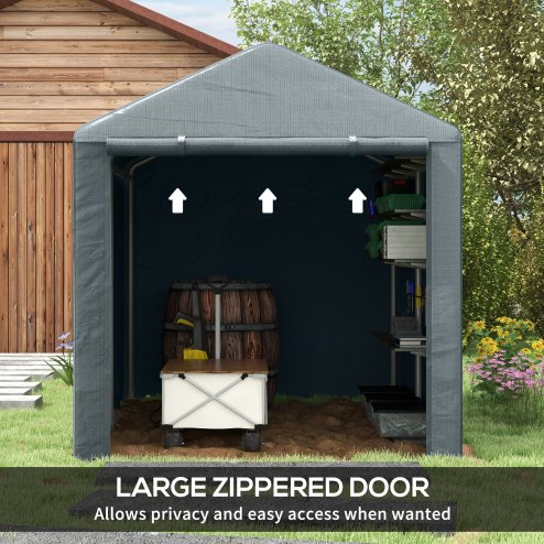 Outsunny 1.6 x 2.2m Garden Storage Shed Tent, Portable Shed Shelter with Galvanised Steel Frame and Large Door, for Motorbike, Garden Tools, Bike Storage, Dark Grey