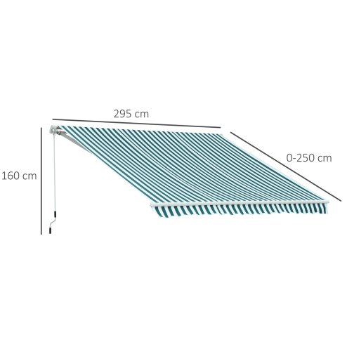Outsunny 3m x 2.5m Garden Patio Manual Awning Canopy Sun Shade Shelter with Winding Handle Retractable Green and White