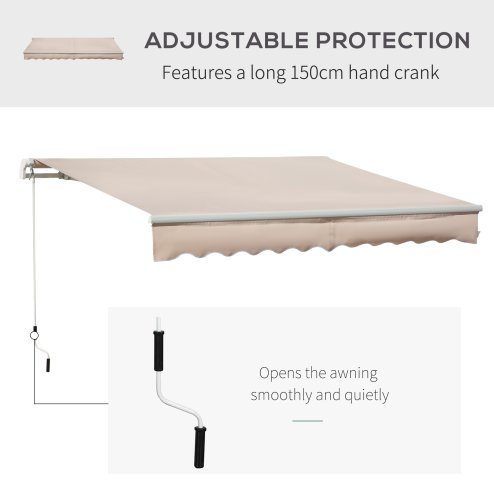 Outsunny 4x2.5m Retractable Manual Awning Window Door Sun Shade Canopy with Fittings and Crank Handle Beige