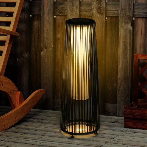 Outsunny Garden Rattan Lamp, 61 cm Tall Solar Rattan Floor Lamp, Solar Garden Light with Auto On/Off LED Light, IP44 Waterproof for Outdoor, Porch, Pathway, Terrace, Black