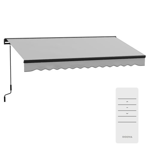 Outsunny 3.5 x 2.5m Electric Awning with Remote Controller, Aluminium Frame Retractable Awning, Half Cassette Sun Canopies for Patio Deck Door Window, Light Grey