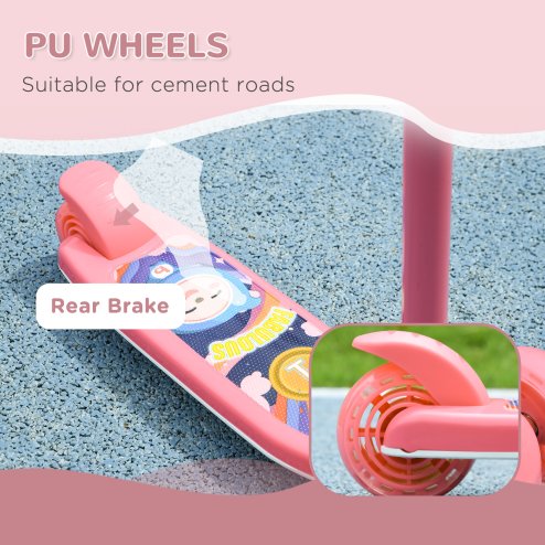 AIYAPLAY Kids Scooter, 3 Wheel Scooter for Toddlers Ages 2-6, with 3-level Adjustable Height, LED Light, TPE Handlebar, Kick Scooter for Boys and Girls, Pink