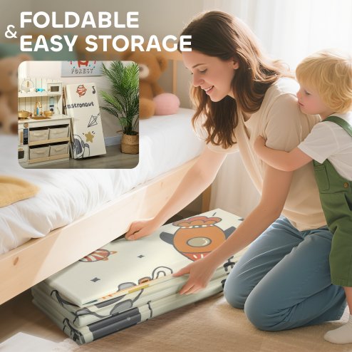 AIYAPLAY Baby Play Mat Double Sided, Foldable & Reversible Activity Playmat, Waterproof Kids Foam Crawling Mat for Outdoor Indoor Playtime Picnics, 196 x 176 x 1.5cm, Astronaut & Planet Theme