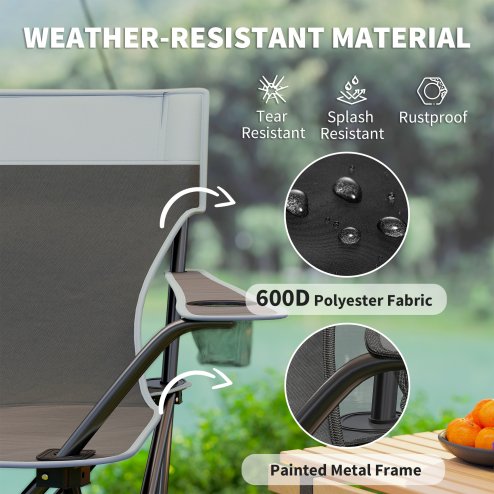 Outsunny 4 Piece Foldable Camping Table and Chairs Set, Portable Picnic Table with 3 Chairs, Cup Holders and Carrying Bag, Outdoor Lightweight Table Set for BBQ, Picnic, Parties, Grey